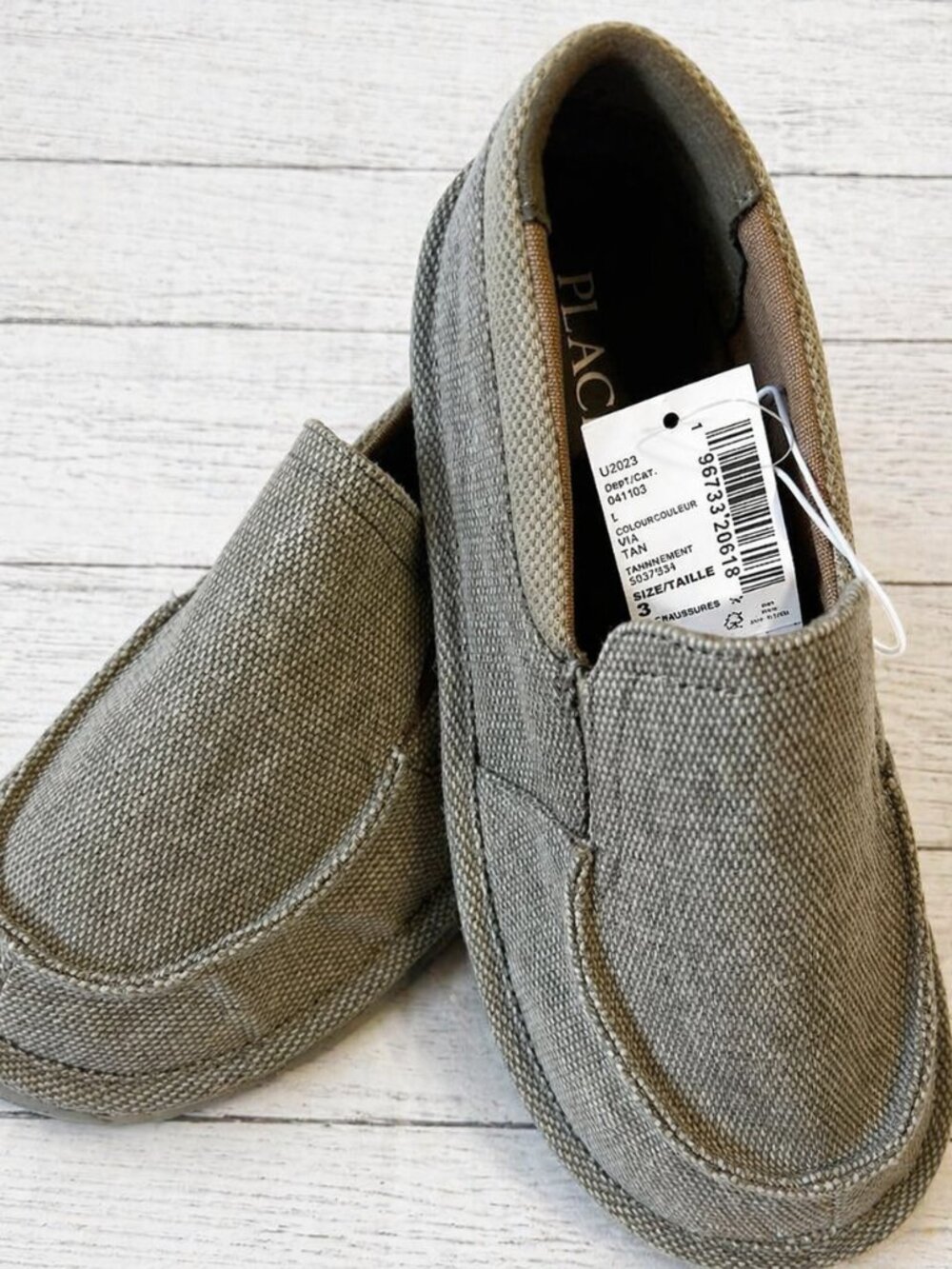 Children's Place Tan Slip-On Shoes Boys Size 3 Canvas Casual Loafers NWT